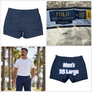 Men's Ralph Lauren Polo 38 Golf Chino Khakis Shorts Navy Flat Front Lightweight